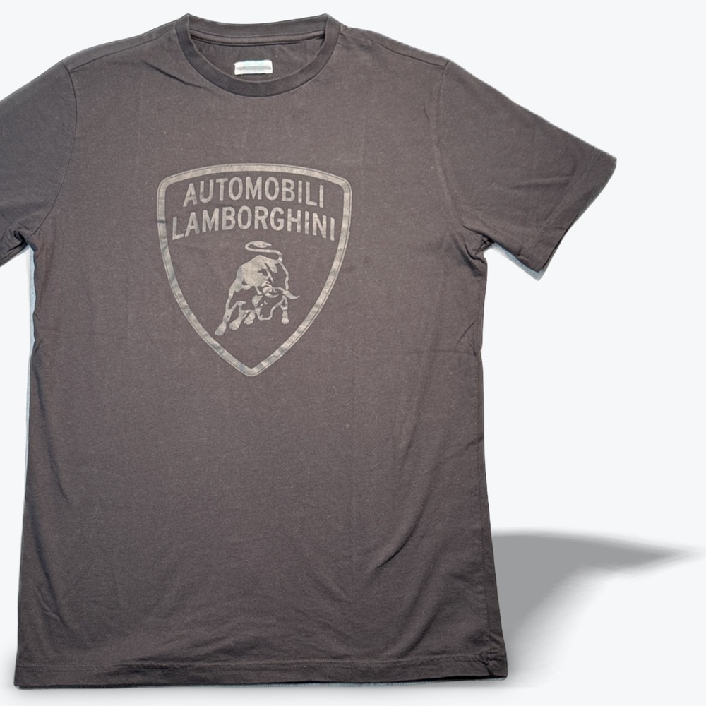 Automobili Lamborghini Mens T Shirt Charcoal‎ Grey Big Shield Logo Graphic Small